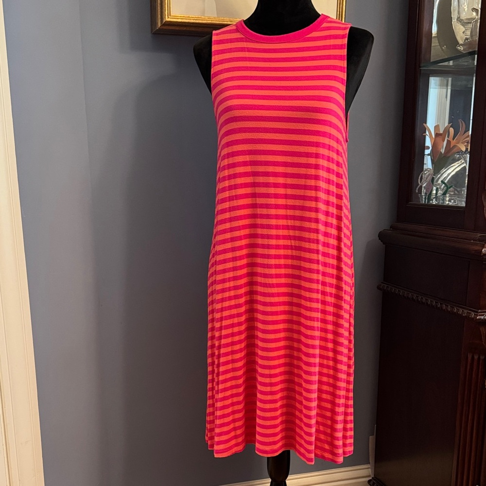 Coral and Pink Striped Swing Dress
